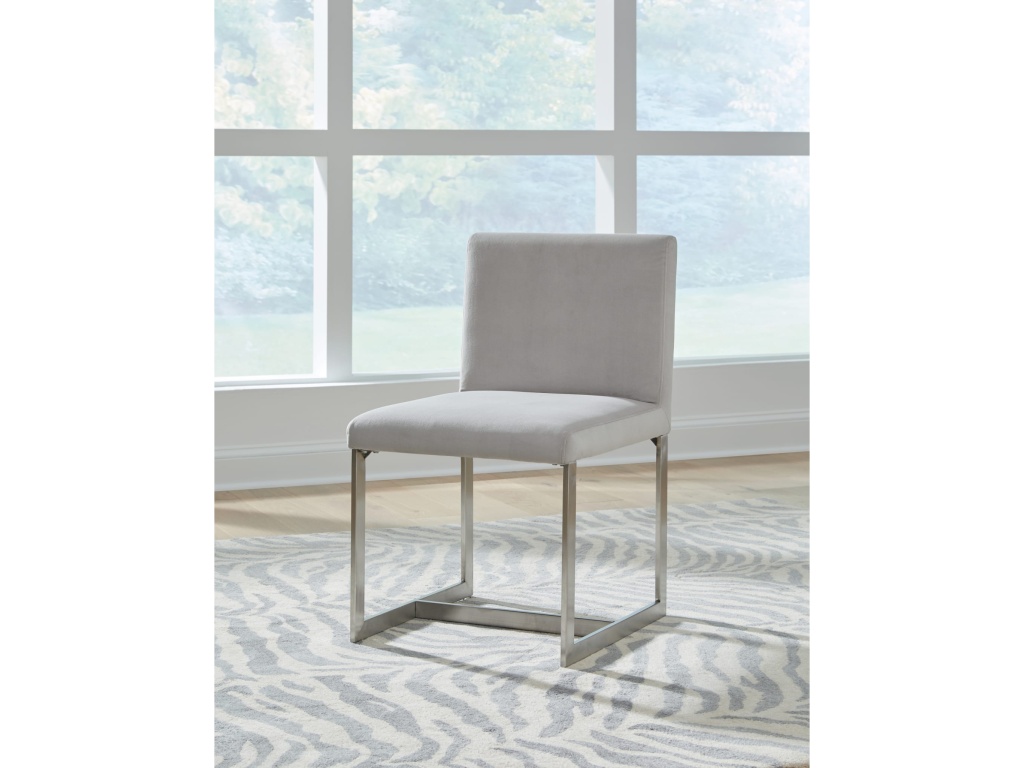 Eliza Upholstered Dining Chair in Dove and Brushed Stainless Steel - main image