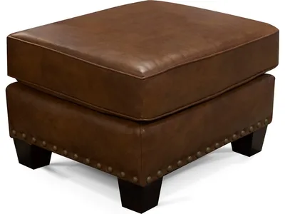 Salem Leather Ottoman with Nails