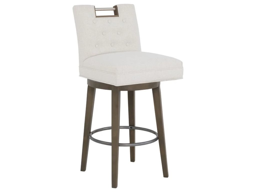 Nickel Metal Pull Short Button Back Swivel Bar Stool  - image 1
