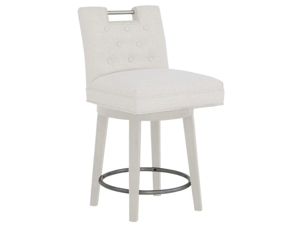 Nickel Metal Pull Short Button Back Swivel Counter Stool  - main image