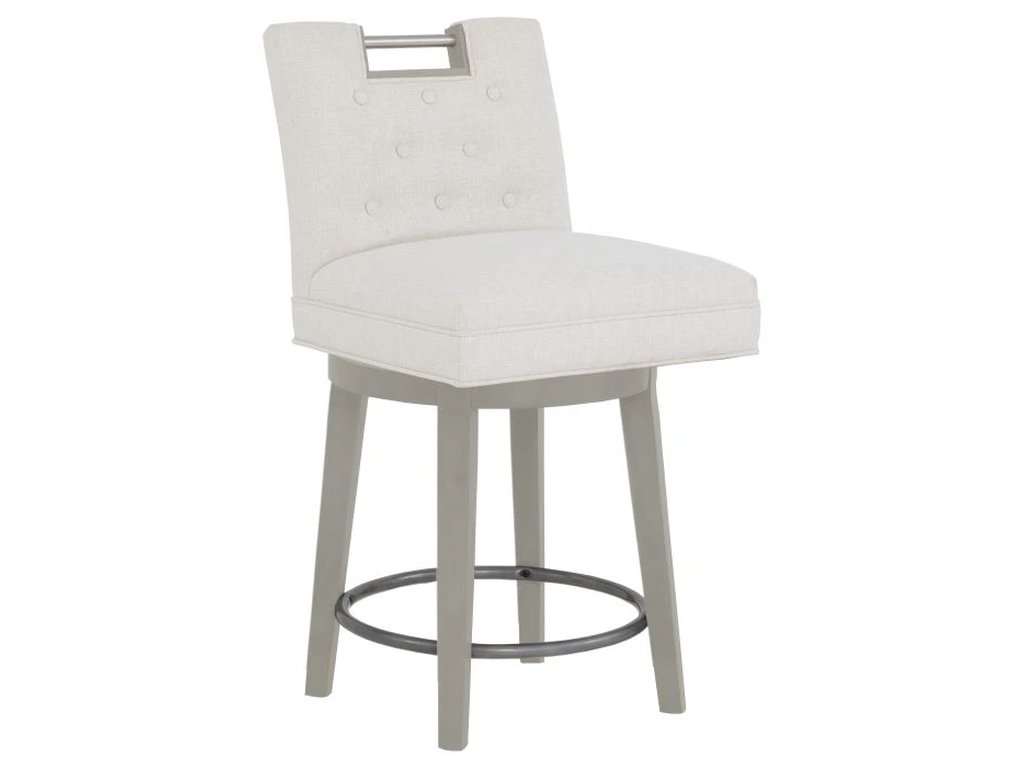 Nickel Metal Pull Short Button Back Swivel Counter Stool  - main image