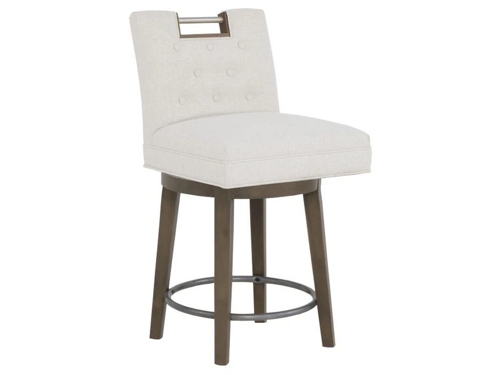 Nickel Metal Pull Short Button Back Swivel Counter Stool  - image 1