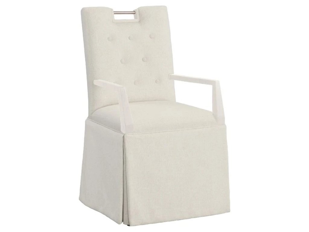 Nickel Metal Pull Button Back Skirted Arm Chair  - main image