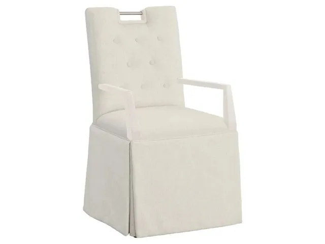 Nickel Metal Pull Button Back Skirted Arm Chair 