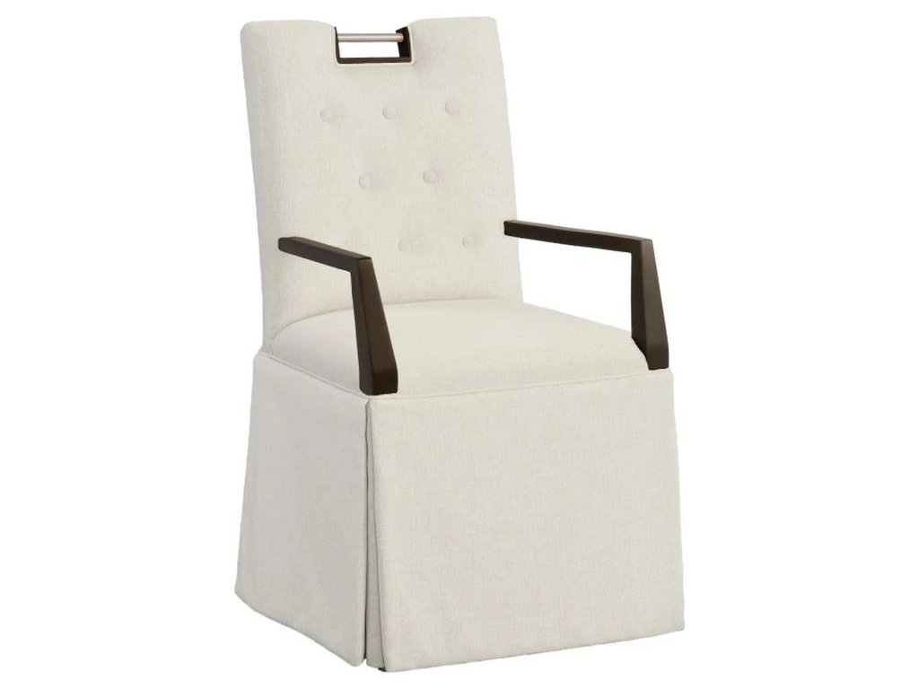 Nickel Metal Pull Button Back Skirted Arm Chair  - main image