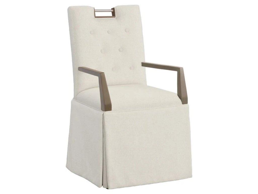 Nickel Metal Pull Button Back Skirted Arm Chair  - image 1