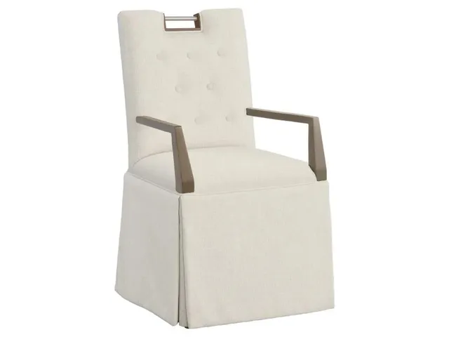 Nickel Metal Pull Button Back Skirted Arm Chair 