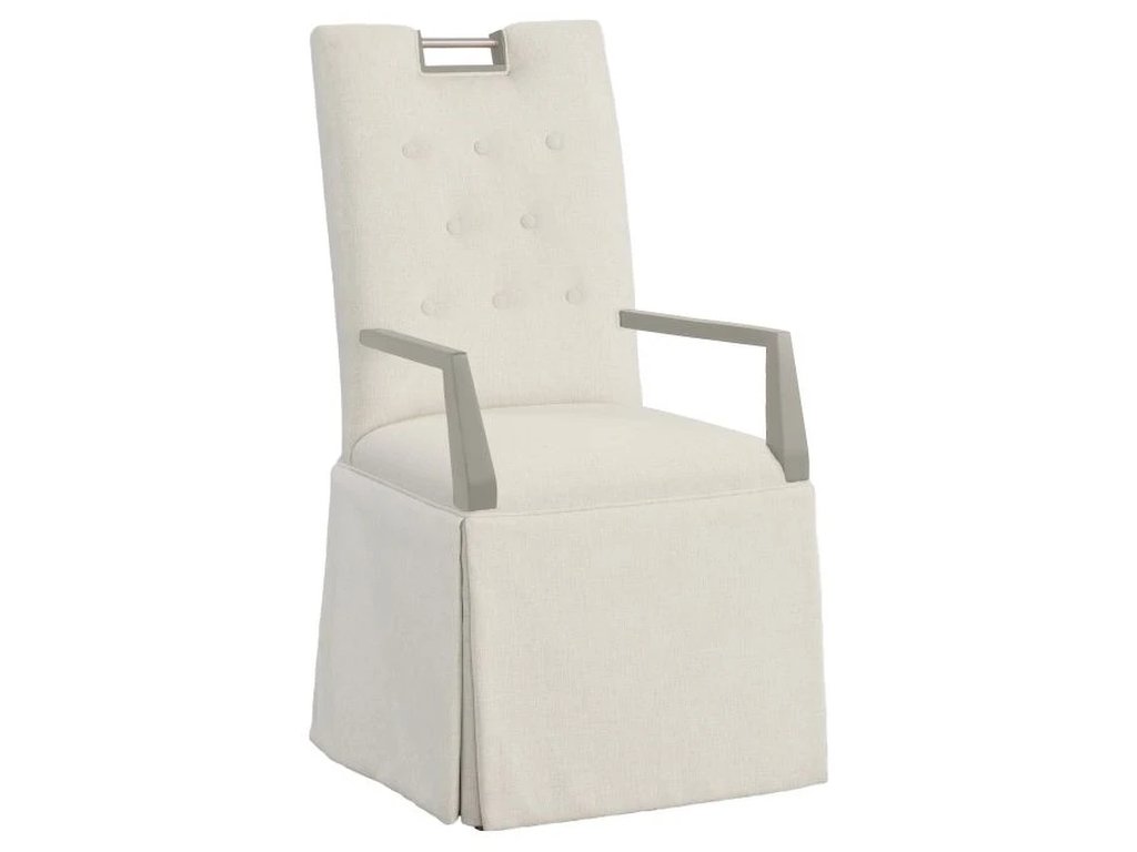 Nickel Metal Pull Tall Button Back Skirted Arm Chair  - main image