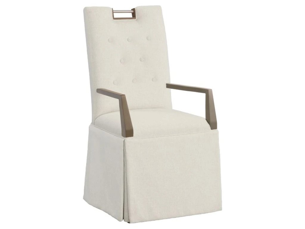 Nickel Metal Pull Tall Button Back Skirted Arm Chair  - image 1