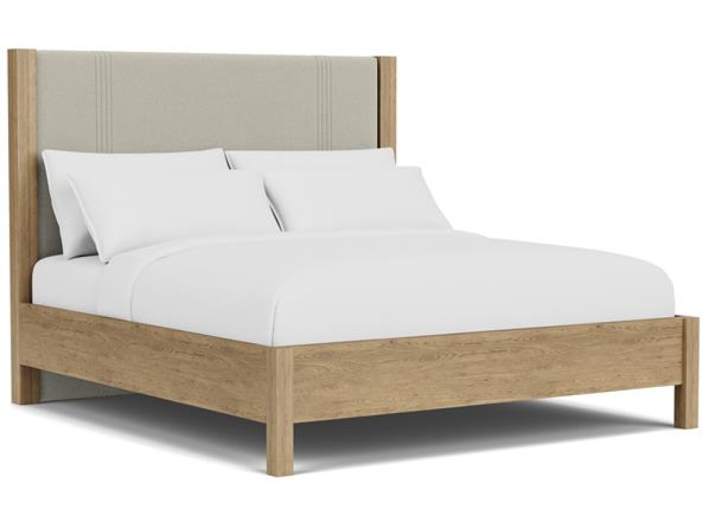 Queen Upholstered Bed- Pale Oak & Linen - image 1