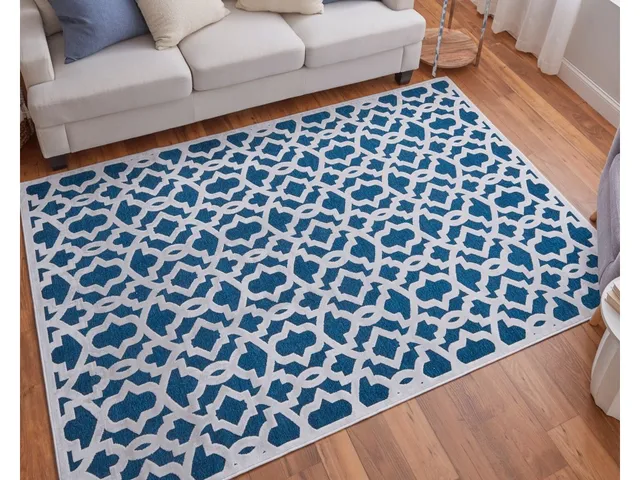 Saphir Mira Modern Geometric, Blue/Green/White, 9'-8" x 12'-7" Area Rug - Alternative View