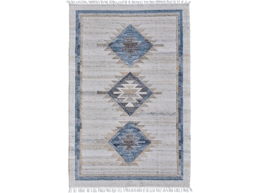 Tillman Transitional Diamond, Ivory/Blue/Tan, 5' x 8' Area Rug - main image