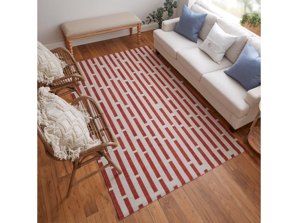 Bermuda II Transitional Geometric, Red/Ivory, 9' x 12' Area Rug - image 1