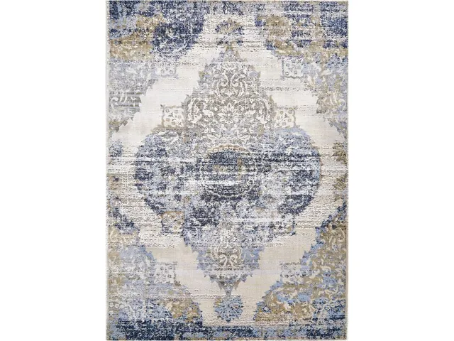Marigold Transitional Medallion, Blue/Gray/Gold, 1'-8" x 2'-10" Accent Rug