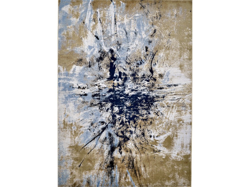 Marigold Modern Abstract, Blue/Gold/Ivory, 5'-2" x 7'-2" Area Rug - main image