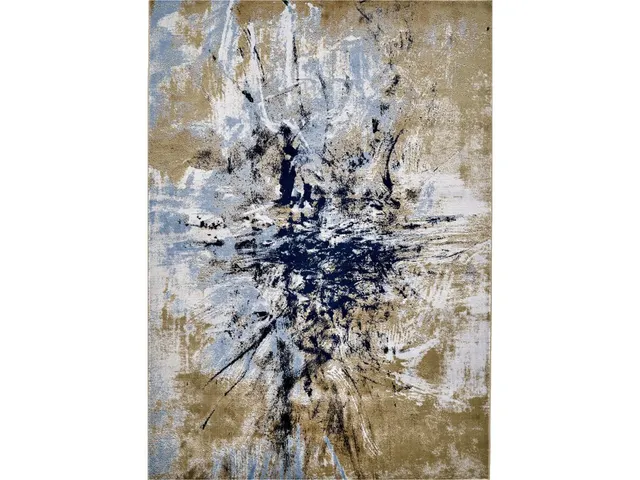 Marigold Modern Abstract, Blue/Gold/Ivory, 5'-2" x 7'-2" Area Rug