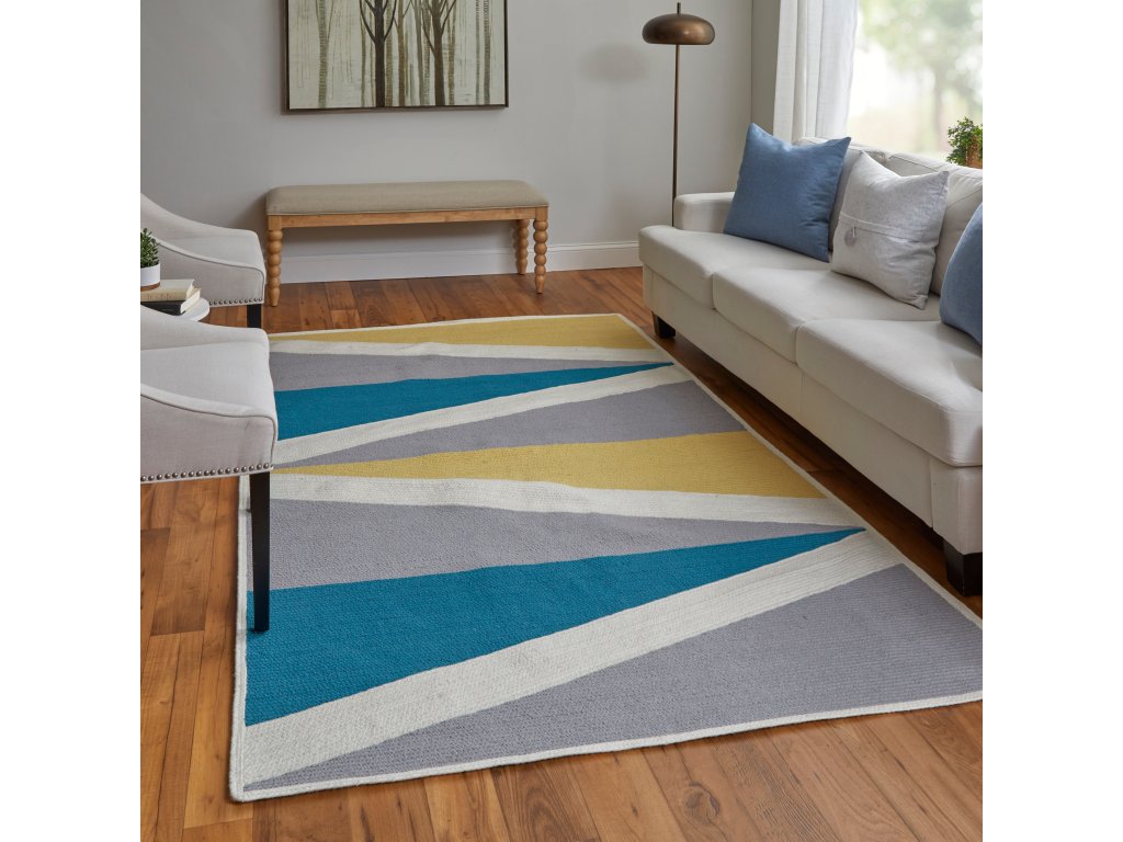 Clare Transitional Geometric, Gray/Yellow/Blue, 5' x 8' Area Rug - image 2