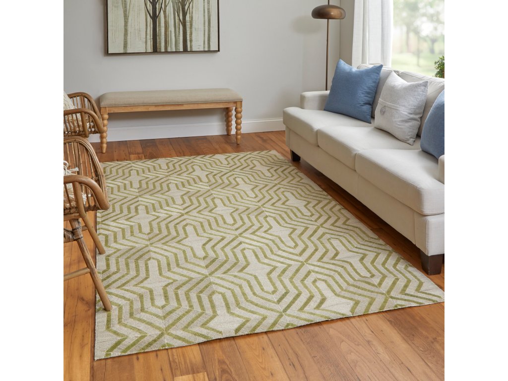 Bermuda II Transitional Geometric, Green/Ivory, 9' x 12' Area Rug - image 2