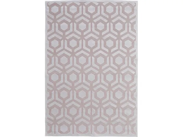 Saphir Mira Modern Geometric, Pink/White, 9'-8" x 12'-7" Area Rug