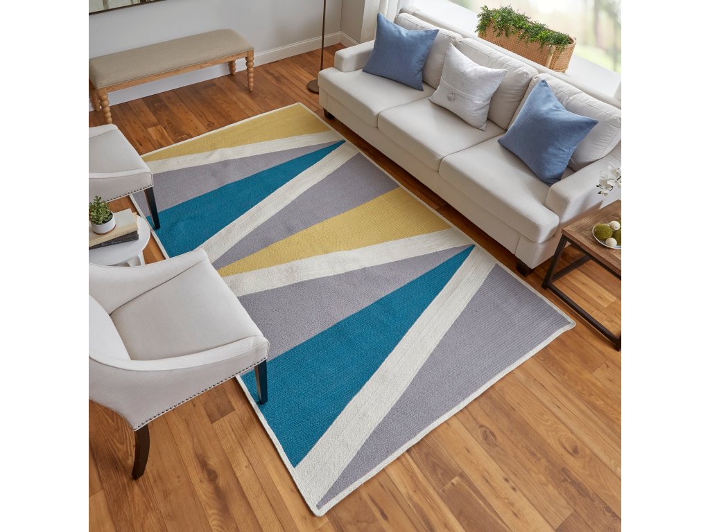 Clare Transitional Geometric, Gray/Yellow/Blue, 5' x 8' Area Rug - image 1
