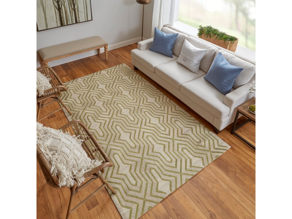 Bermuda II Transitional Geometric, Green/Ivory, 9' x 12' Area Rug - image 1