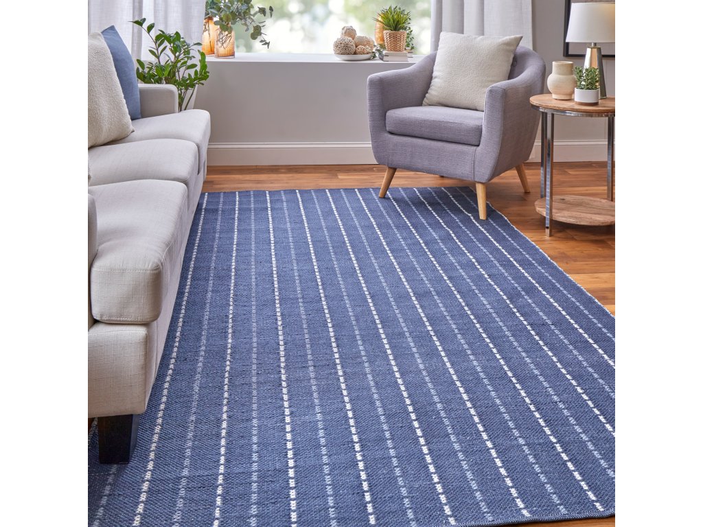 Coastal Layers Transitional Stripes, Blue/White, 9' x 12' Area Rug - image 1
