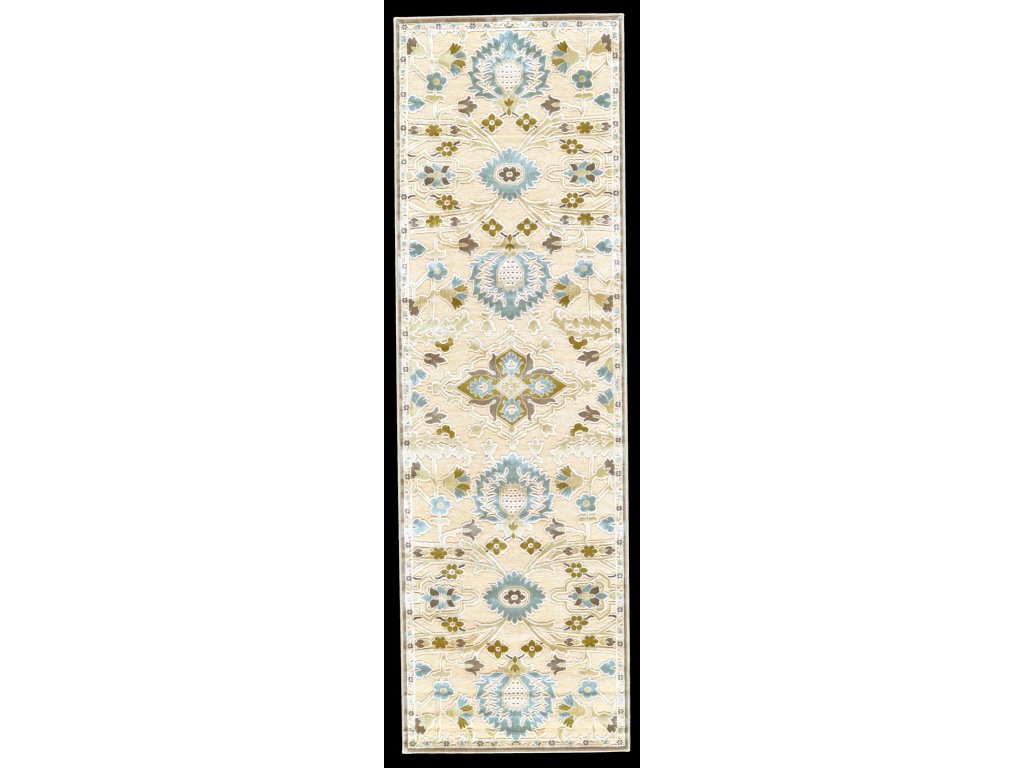 Saphir Mah Modern Floral and Botanical, Tan/Gray/Blue, 2'-6" x 8' Runner Rug - main image