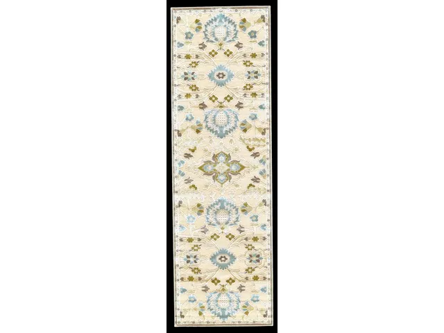 Saphir Mah Modern Floral and Botanical, Tan/Gray/Blue, 2'-6" x 8' Runner Rug