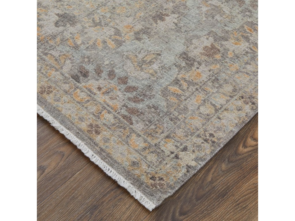Rowen Transitional Damask, Taupe/Gray/Orange, 7'-9" x 9'-9" Area Rug - image 2