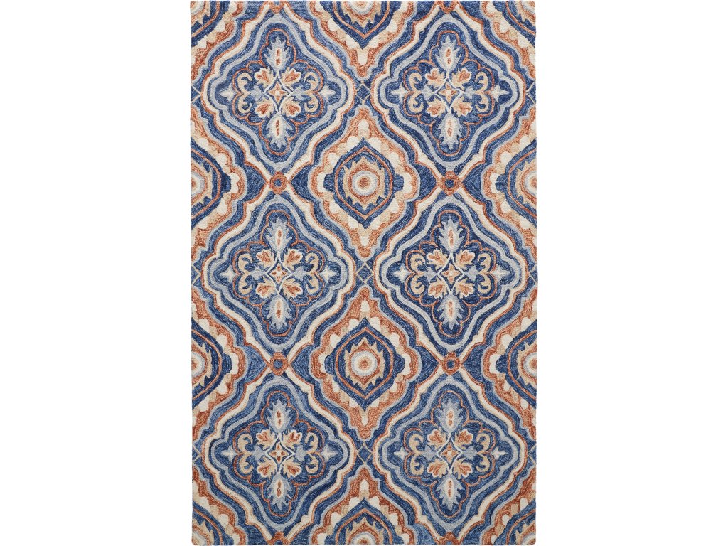 Rhett Transitional Medallion, Blue/Orange/Ivory, 5' x 8' Area Rug - main image