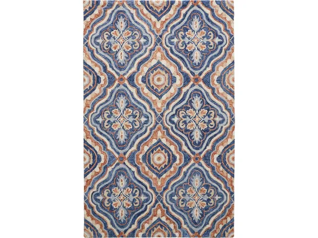 Rhett Transitional Medallion, Blue/Orange/Ivory, 5' x 8' Area Rug