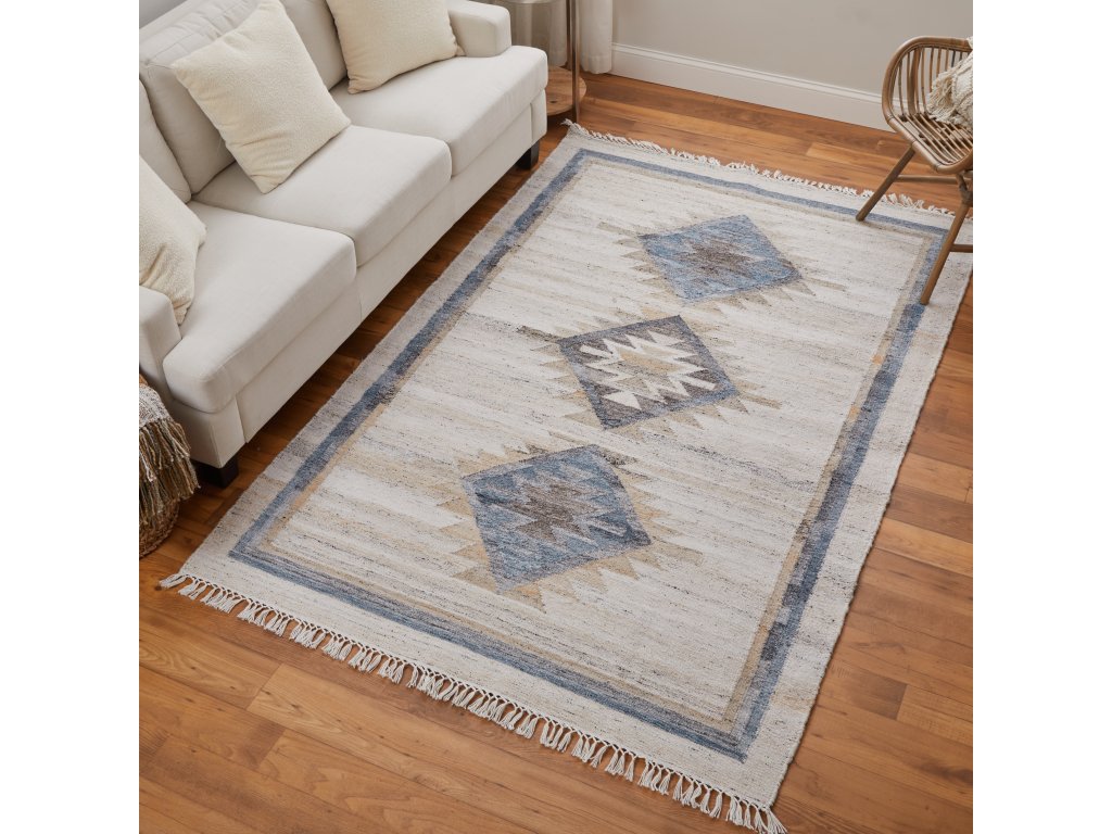 Tillman Transitional Diamond, Ivory/Blue/Tan, 5' x 8' Area Rug - image 1