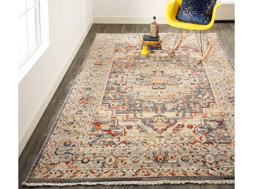 Wesley Transitional Medallion, Ivory/Gray/Red, 2' x 3' Accent Rug - image 3