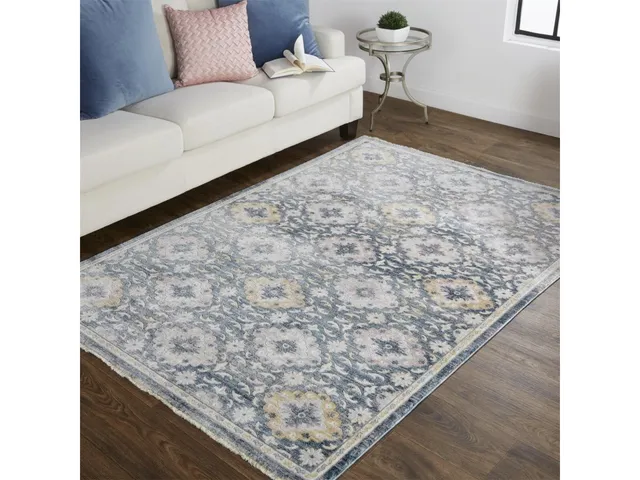 Kyra Transitional Damask, Blue/Gold, 1'-8" x 2'-10" Accent Rug - Alternative View