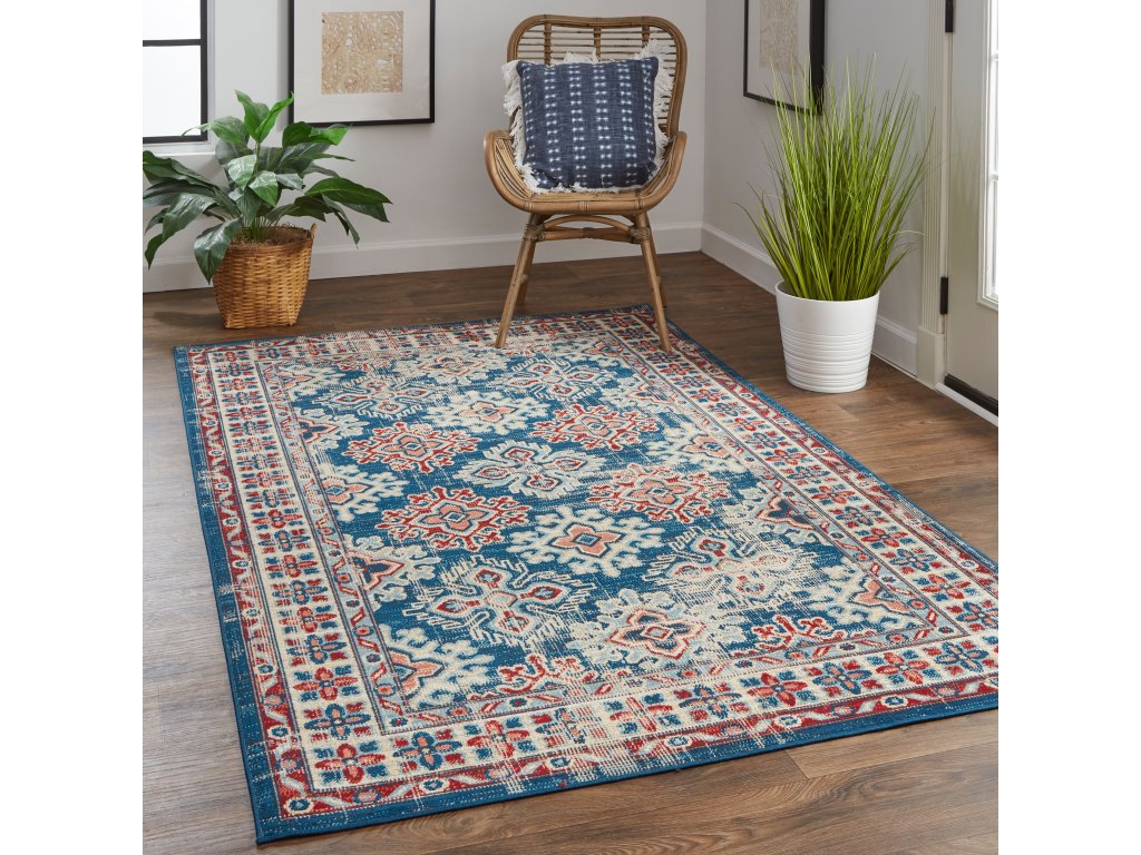 Nolan Transitional Oriental, Blue/Red/Ivory, 12'-10" x 15' Runner Rug - image 1