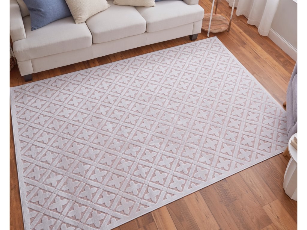 Saphir Mira Modern Geometric, Pink/White, 9'-8" x 12'-7" Area Rug - image 1