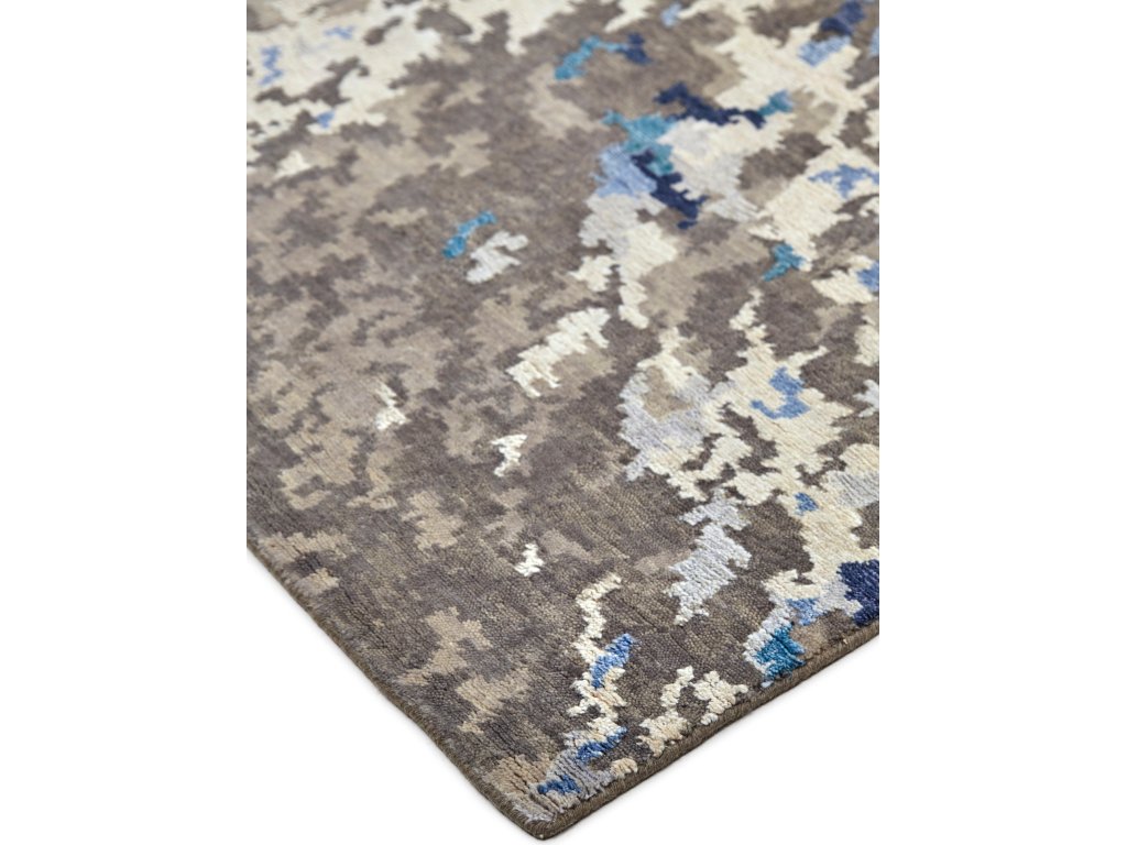 Lor Modern Abstract, Taupe/Ivory/Blue, 2' x 3' Accent Rug - image 1