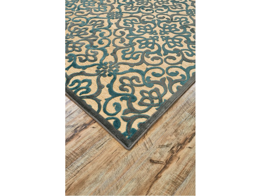 Saphir Yardley Modern Scroll, Tan/Blue/Taupe, 7'-6" x 10'-6" Area Rug - image 1