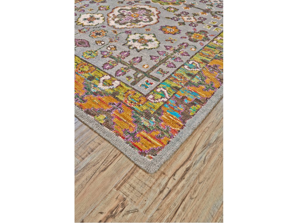 Sattika Transitional Bordered, Gray/Orange/Purple, 7'-9" x 9'-9" Area Rug - image 2