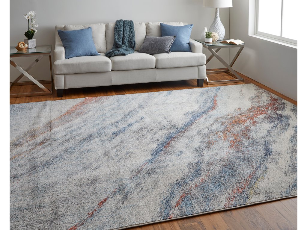 Edgemont Modern Abstract, Ivory/Orange/Blue, 10' x 14' Area Rug - image 3