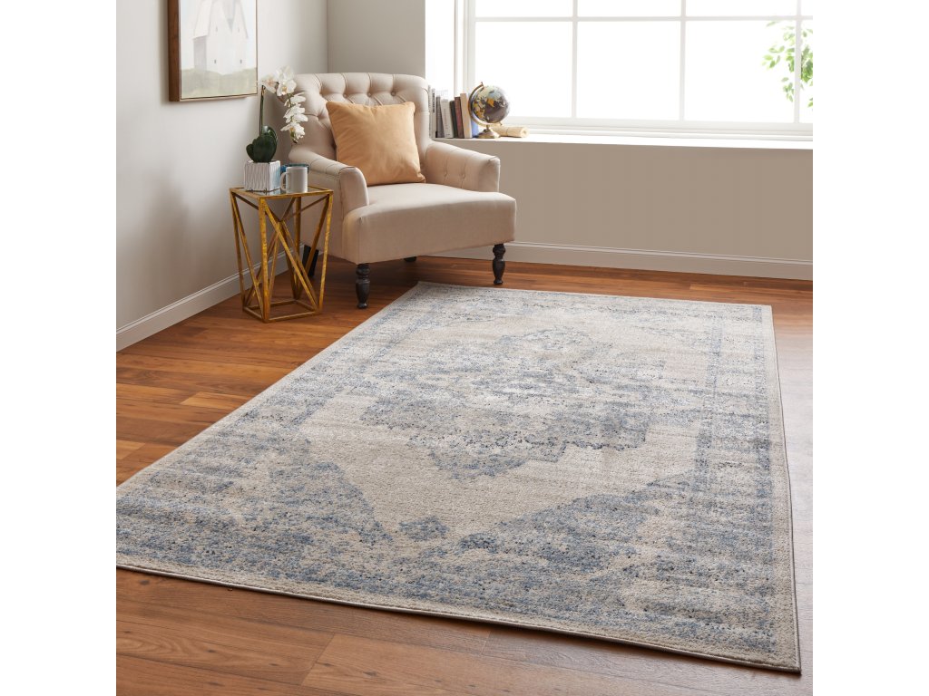 Camellia Transitional Medallion, Blue/Ivory, 5' x 7'-6" Area Rug - image 3