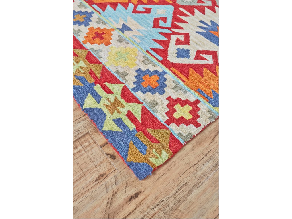 Liana Transitional Geometric, Red/Blue/Orange, 2' x 3' Accent Rug - image 2