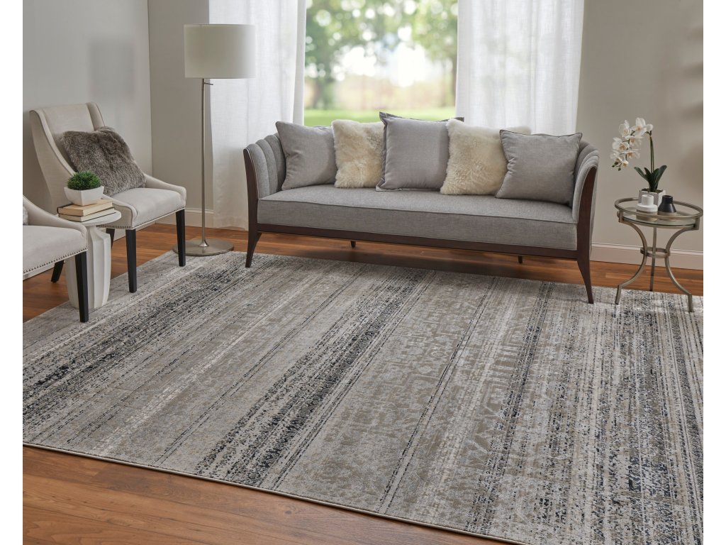 Macklaine Transitional Distressed, Taupe/Black/Ivory, 12' x 15' Area Rug - image 1