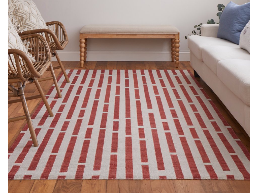 Bermuda II Transitional Geometric, Red/Ivory, 9' x 12' Area Rug - image 3