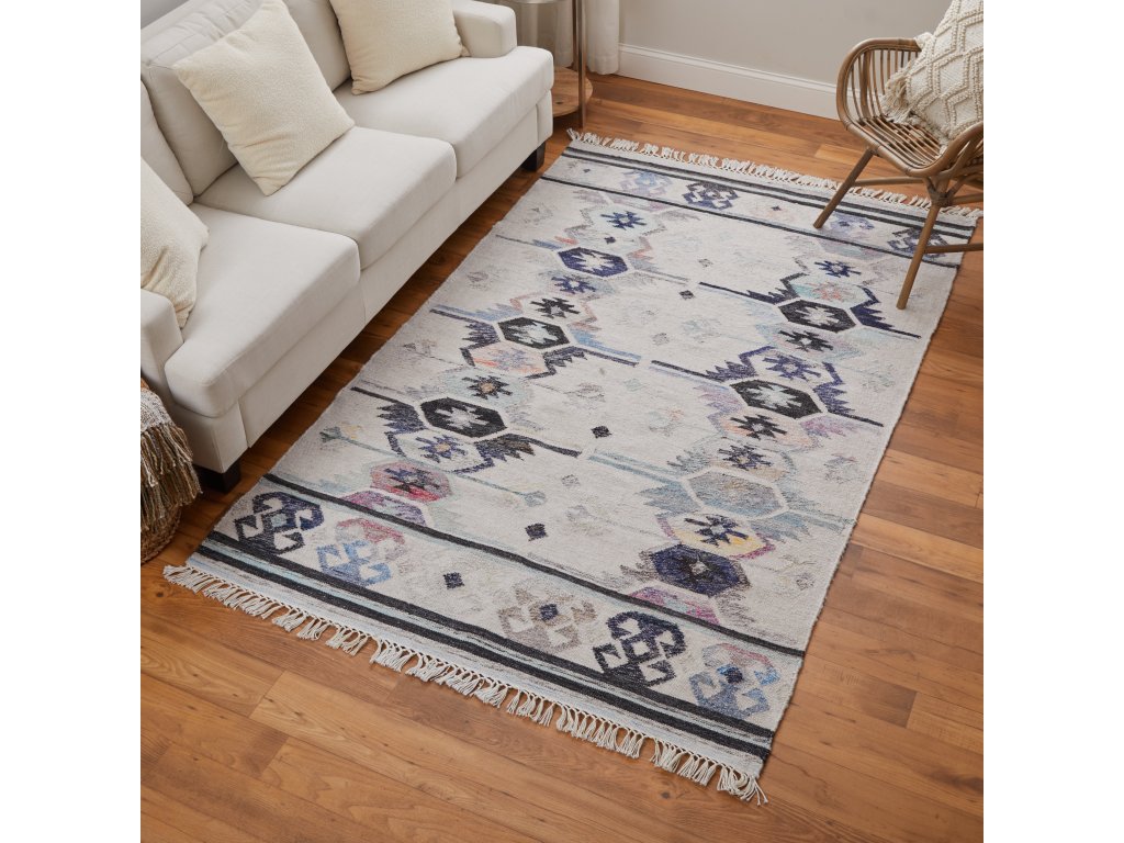 Tillman Transitional Geometric, Ivory/Blue/Pink, 5' x 8' Area Rug - image 1