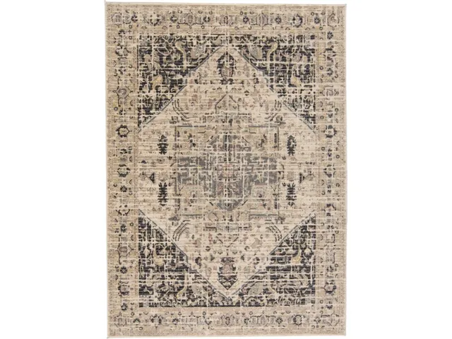 Grayson Transitional Medallion, Tan/Gray/Black, 1'-8" x 2'-8" Accent Rug