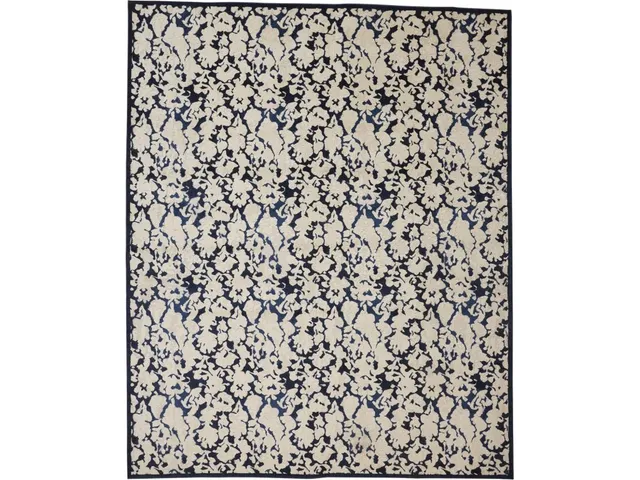 Remmy Transitional Abstract, Ivory/Blue, 10' x 13'-2" Area Rug