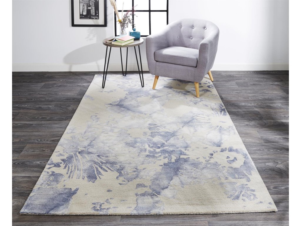Lorrain Modern Abstract, Ivory/Gray/Blue, 2' x 3' Accent Rug - image 1