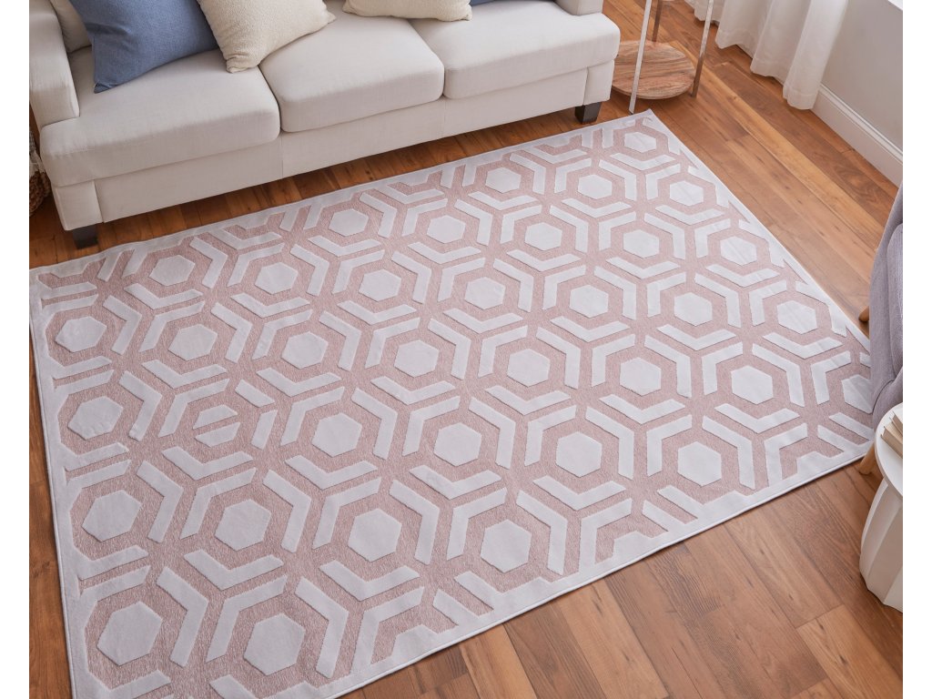 Saphir Mira Modern Geometric, Pink/White, 9'-8" x 12'-7" Area Rug - image 1