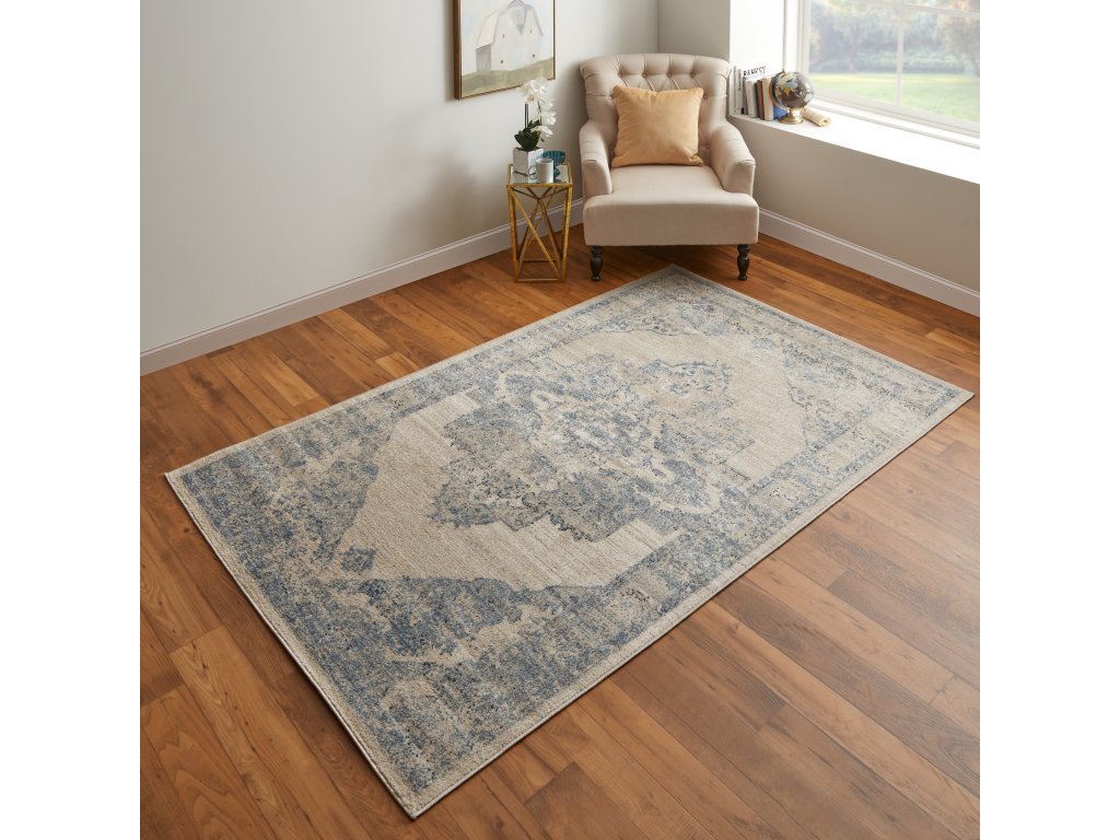 Camellia Transitional Medallion, Blue/Ivory, 5' x 7'-6" Area Rug - image 1